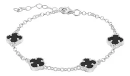 Pulsera Plata 925 Tréboles Negros Ajustable Amuleto Suerte - Imagen 2