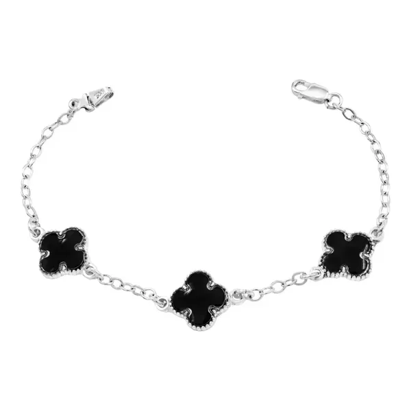 Pulsera Plata 925 Tres Tréboles Esmalte Negro Diseño Elegante - Imagen 1