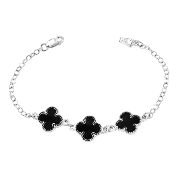 Pulsera Plata 925 Tres Tréboles Esmalte Negro Diseño Tejido Ancla 18cm - Imagen 1
