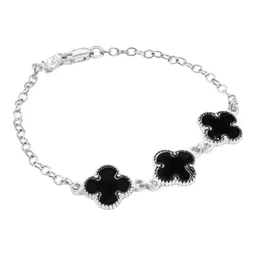 Pulsera Plata 925 Tres Tréboles Esmalte Negro Tejido Ancla - Imagen 2