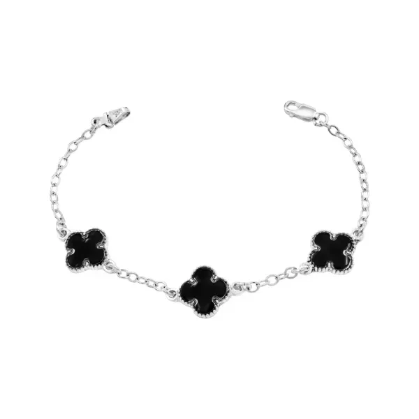 Pulsera Plata 925 Tres Tréboles Unidos Esmalte Negro - Imagen 1