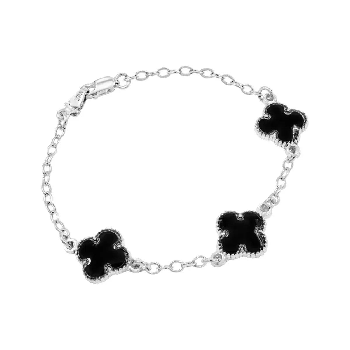 Pulsera Plata 925 Tres Tréboles Unidos Esmalte Negro - Imagen 2