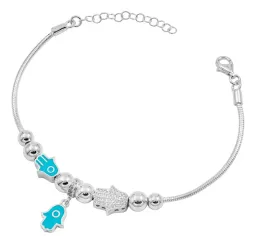 Pulsera Plata 925 Mano de Fátima Víbora Detalle Turquesa Ajustable - Imagen 2
