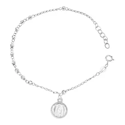 Pulsera Plata 925 Virgen de Guadalupe Bolita Facetada Ajustable - Imagen 1