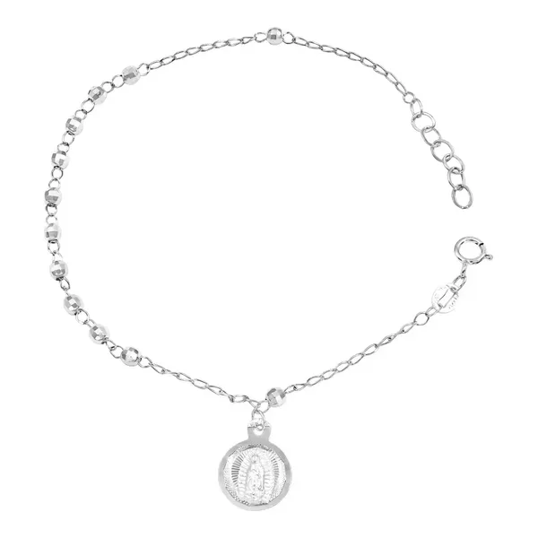 Pulsera de plata .925 Virgen de Guadalupe bolita facetada diseno ajustable — Joyaris
