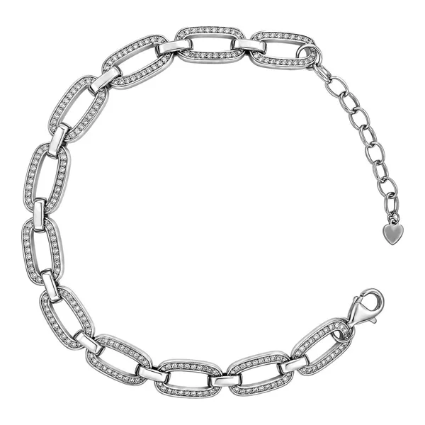 Pulso ovalado de plata ley .925 ajustable de 19 a 23 cm con pavé de zirconia y broche mosquetón Joyaris