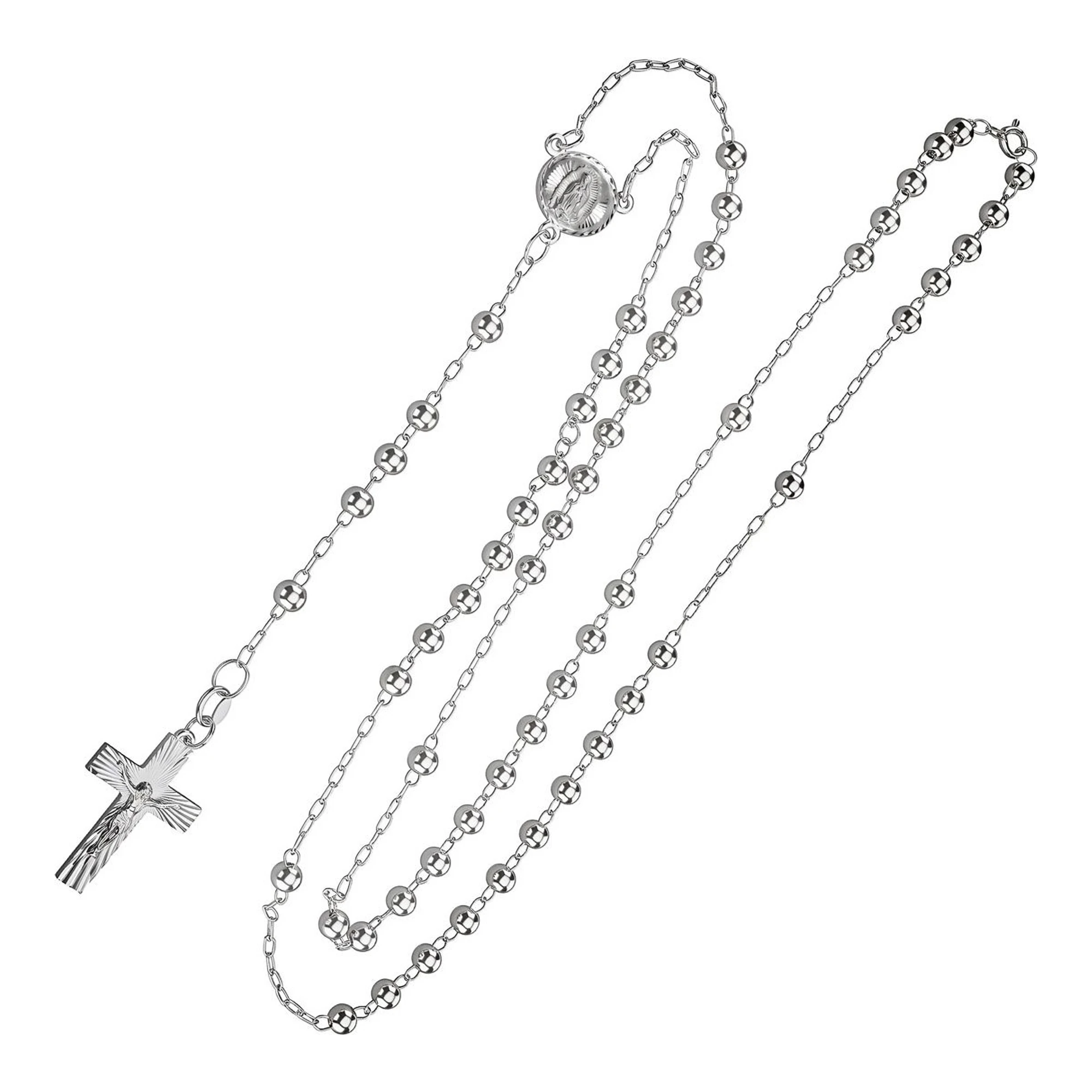 Collar rosario de la Virgen de Guadalupe en plata ley .925 con medalla y cruz - Joyaris joyería fina mexicana