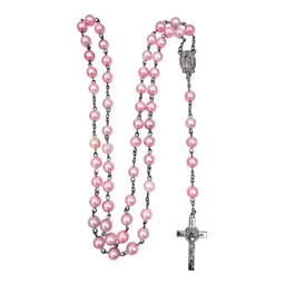 Rosario Virgen de Guadalupe Perla Artificial Rosa 80 cm Cadena Vínculo - Imagen 1