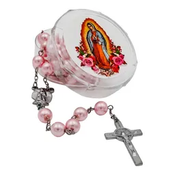 Rosario Virgen de Guadalupe Perla Artificial Rosa 80 cm Cadena Vínculo - Imagen 2