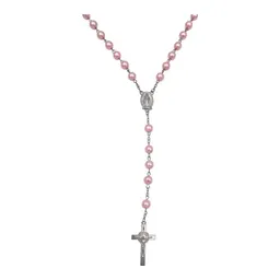 Rosario Virgen de Guadalupe Perla Artificial Rosa 80 cm Cadena Vínculo - Imagen 5