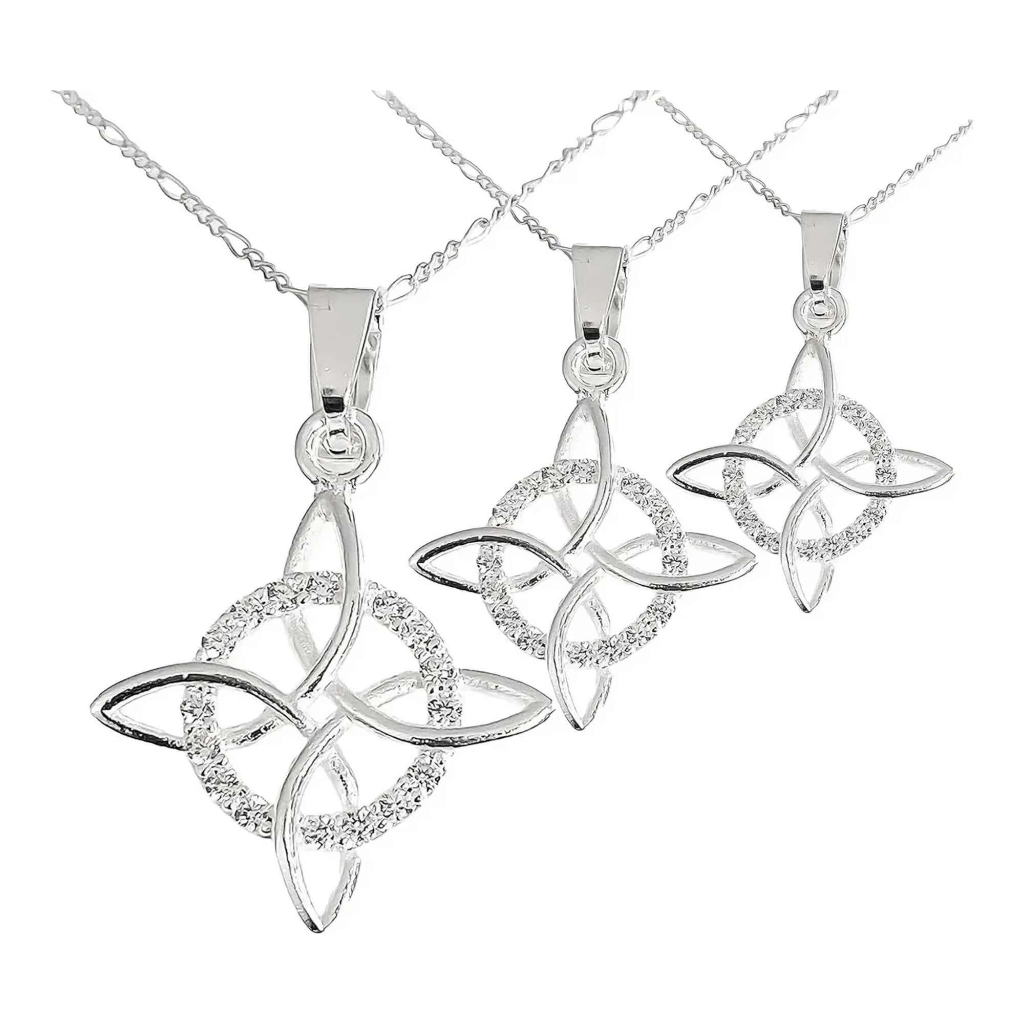 Collar nudo de bruja plata 925 con dije nudo de brujas celta y zirconia brillante sobre cadena Figaro con broche bandola
