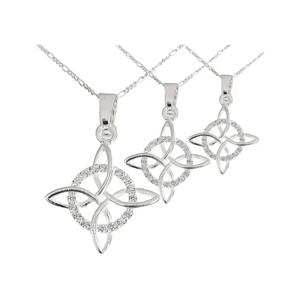 Set 3 Dijes Nudo Bruja Celta Plata 925 con Cadena y Zirconia - Imagen 1
