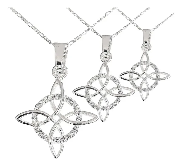 Set 3 Dijes Nudo Bruja Celta Plata 925 con Cadena y Zirconia - Imagen 1