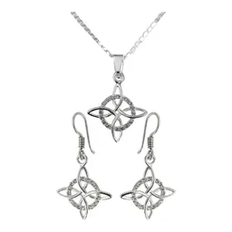 Set Collar y Aretes Plata 925 Nudo de Bruja Zirconia Cadena Marinera - Imagen 1