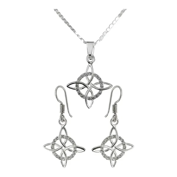 Set Collar y Aretes Plata 925 Nudo de Bruja Zirconia Cadena Marinera - Imagen 1