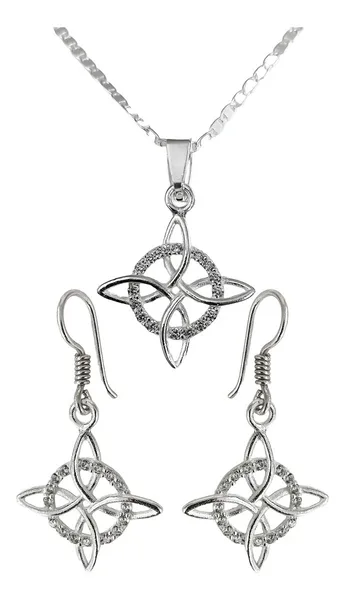 Set Collar y Aretes Plata 925 Nudo de Bruja Zirconia Cadena Marinera - Imagen 1