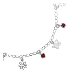 Tobillera Plata 925 Flor Mariposa Ojo Turco Rojo - Imagen 3