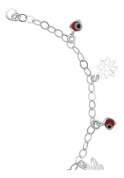 Tobillera Plata 925 Flor Mariposa Ojo Turco Rojo - Imagen 5