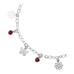 Tobillera Plata 925 Flor Mariposa Ojo Turco Rojo - Imagen 2