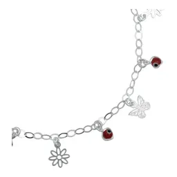 Tobillera Plata 925 Flor Mariposa Ojo Turco Rojo - Imagen 3