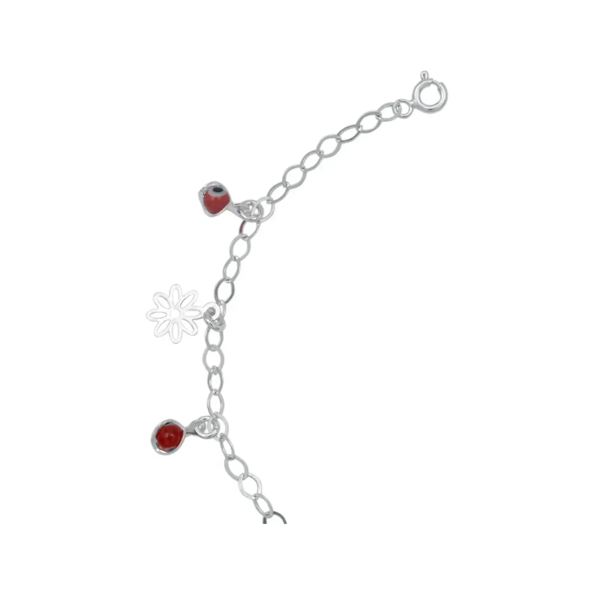 Tobillera Plata 925 Flor Mariposa Ojo Turco Rojo - Imagen 4