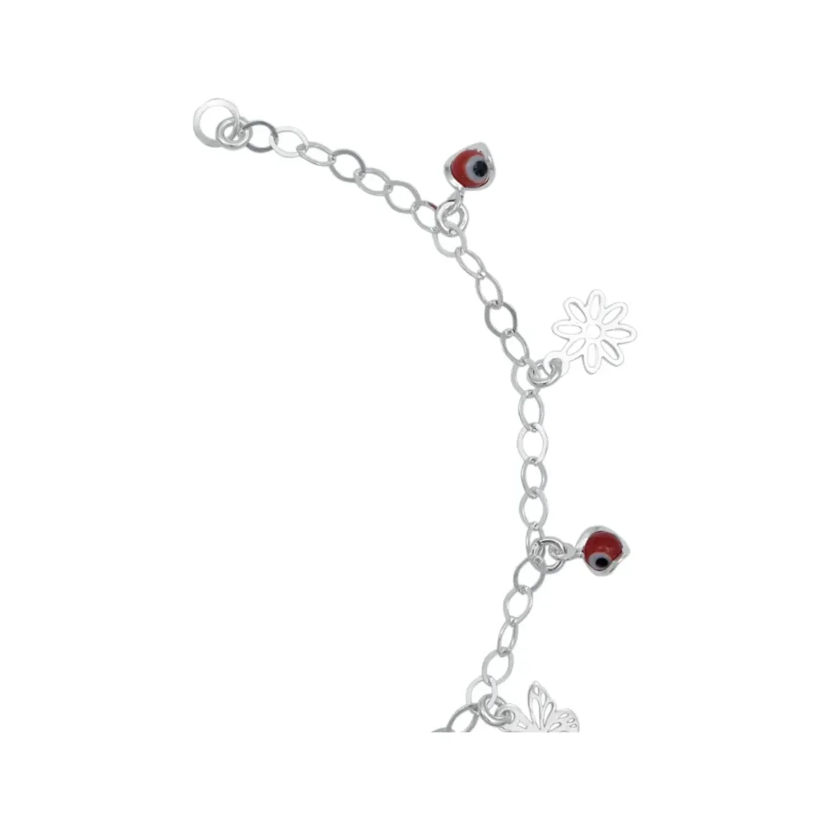 Tobillera Plata 925 Flor Mariposa Ojo Turco Rojo - Imagen 5