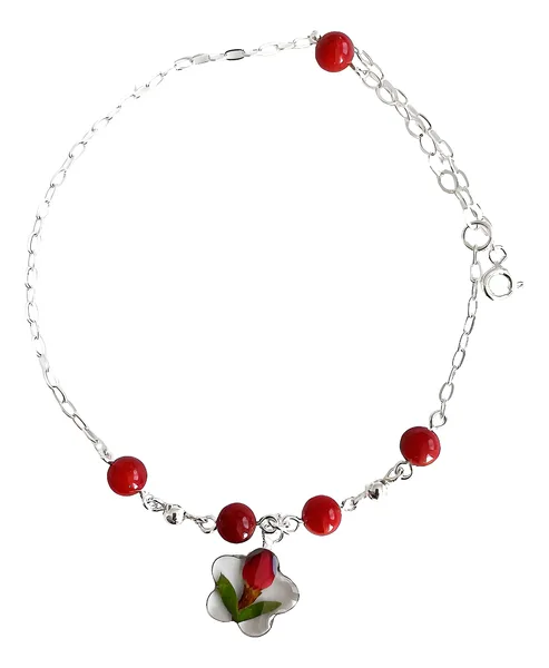 Tobillera de plata .925 cuarzos flores encapsuladas ajustable — Joyaris