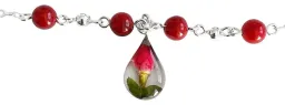 Tobillera Plata 925 Cuarzos Naturales Flores Encapsuladas Diseño Lágrima - Imagen 3