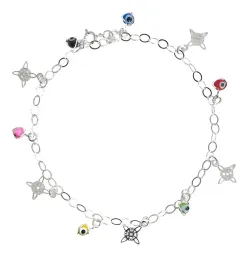 Tobillera Plata 925 Nudo de Bruja Ojo Turco Multicolor Protección - Imagen 1
