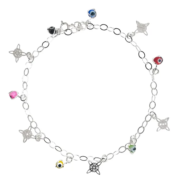 Tobillera Plata 925 Nudo de Bruja Ojo Turco Multicolor Protección - Imagen 1