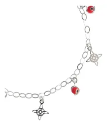 Tobillera Plata 925 Nudo de Bruja y Ojo Turco Rojo Ajustable - Imagen 3