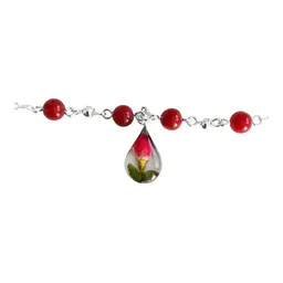 Tobillera Plata 925 Cuarzos Naturales Flores Encapsuladas Diseño Lágrima - Imagen 3