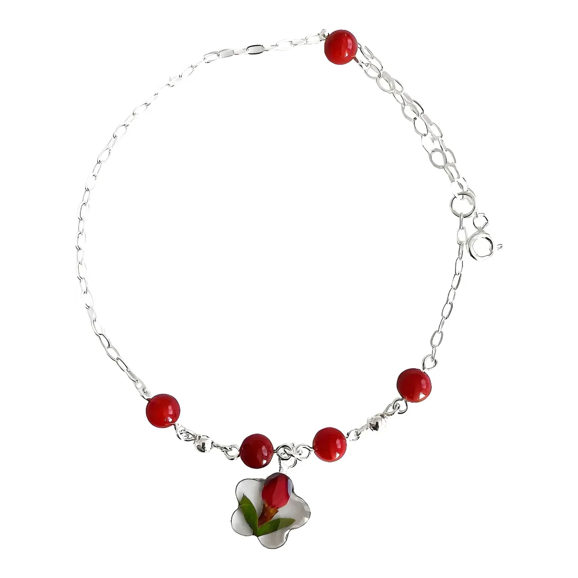 Tobillera Plata 925 Flores Naturales Encapsuladas Ajustable - Joyaris joyería fina mexicana
