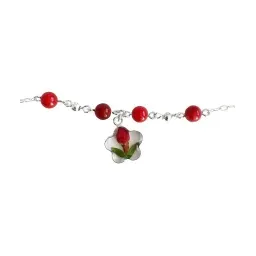 Tobillera Plata 925 Flores Naturales Encapsuladas Ajustable - Imagen 3