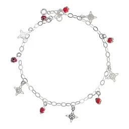 Tobillera Plata 925 Nudo de Bruja y Ojo Turco Rojo Ajustable - Imagen 1