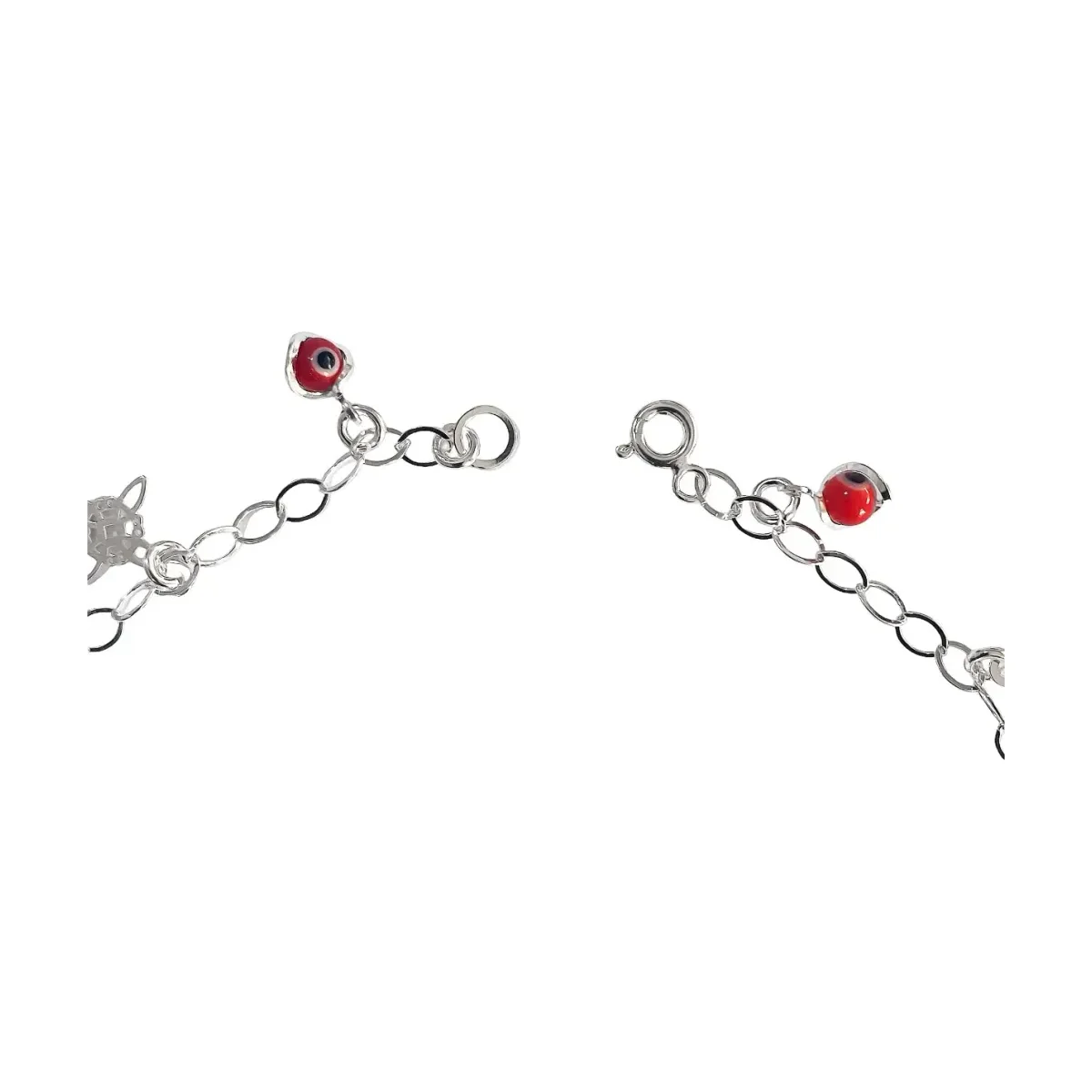 Tobillera Plata 925 Nudo de Bruja y Ojo Turco Rojo Ajustable - Imagen 2